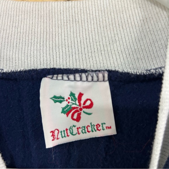 Vintage 90s Nutcracker Granny Sweater Medium Collared Flowers Birds Winter - Picture 4 of 7